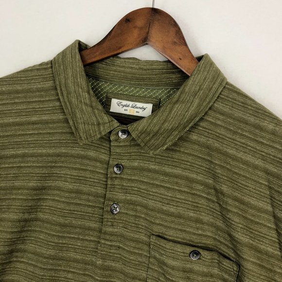 English Laundry Men's Size XX-Large Green Striped Short Sleeve Polo Shirt - Picture 2 of 10